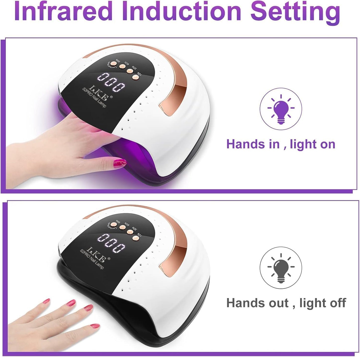 268W UV LED Nail Lamp, LKE Nail Dryer for Gel Polish, 4 Timers UV Nail Lamp Professional Nail Light, 57Pcs Lamp Beads and Automatic Sensor(White)