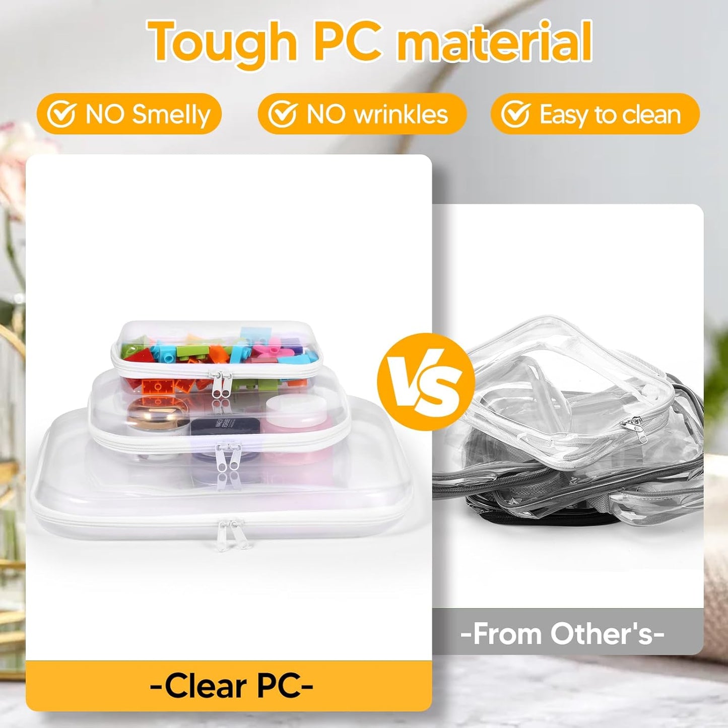 3Pcs Clear Zipper Pouch, PVC Plastic Cosmetic Travel Bag, Portable Travel Organizer Bins, Durable Makeup Bags for Toy Storage, Pencil Case(White-13.8+9.9+7.5inch)