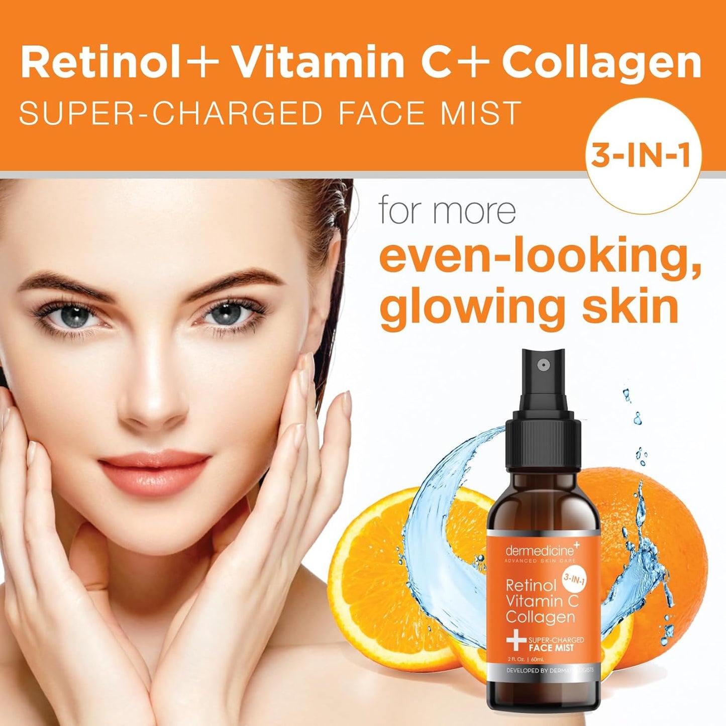 3 in 1 Super-Charged Anti-Aging Face Mist w/Retinol, Vitamin C + Collagen | Hydrates, Refreshes & Brightens for a More Glowing Complexion | 2 fl oz, 60 ml