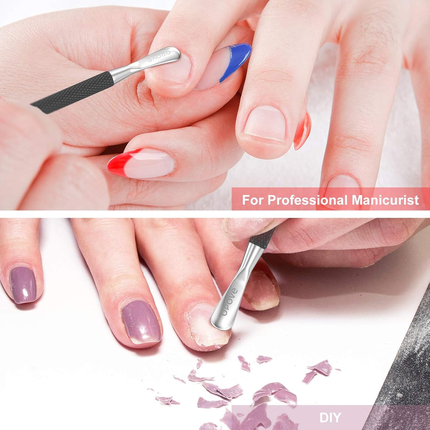 Cuticle Pusher Nail Polish Remover Stainless Steel Manicure Tool Set Gel Nail Polish Peeler Scraper Nail Cleaner Pedicure Kit for Fingernail and Toenail, opove P1, Matter Black…
