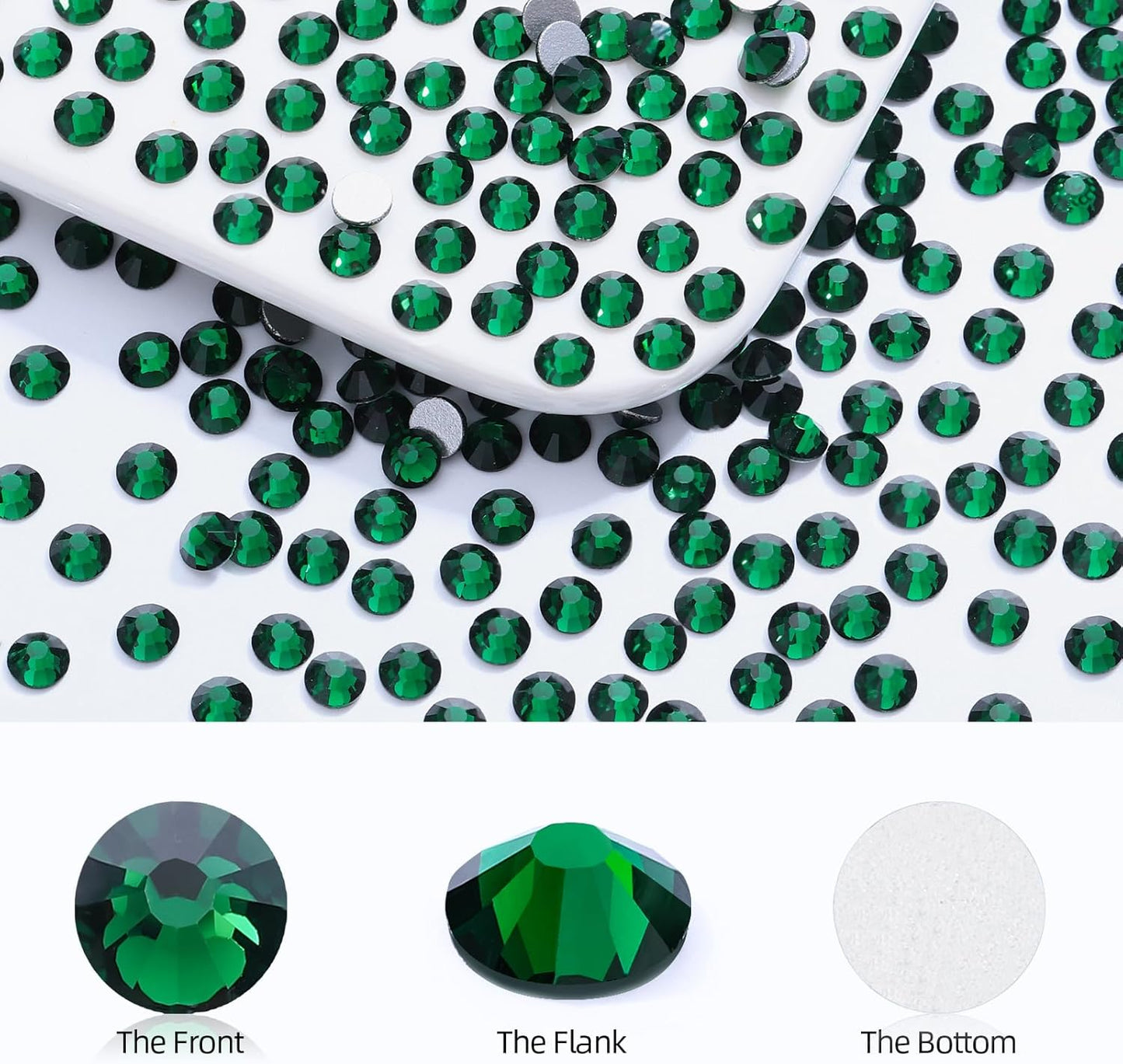 Green Flatback Rhinestones, Glass Rhinestones for Nail Art and Craft, Glue Fix, Loose Crystal Gemstones(Green, SS8, 2880pcs, 2.3-2.5mm)