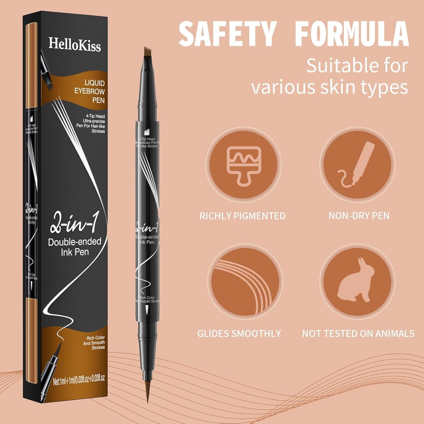 Eyebrow Pen, 2-in-1 Dual-Ended Microblading Eyebrow Pencil, Magical Faux Brow Pen with 4-Fork-Tip & Precise Brush-Tip Create Natural Hair-Like Brow, Waterproof, Stay on All Day, Black, 1Pcs