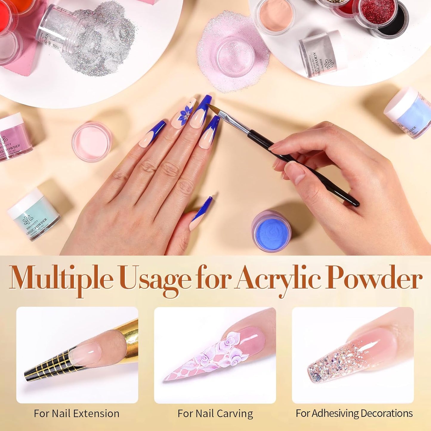 BORN PRETTY Acrylic Powder Set 36 Colors Fall Winter Acrylic Nail Powder Red Purple Green Blue Professional Polymer 3D Nail Art Kit for French Extension Carving Gift Set