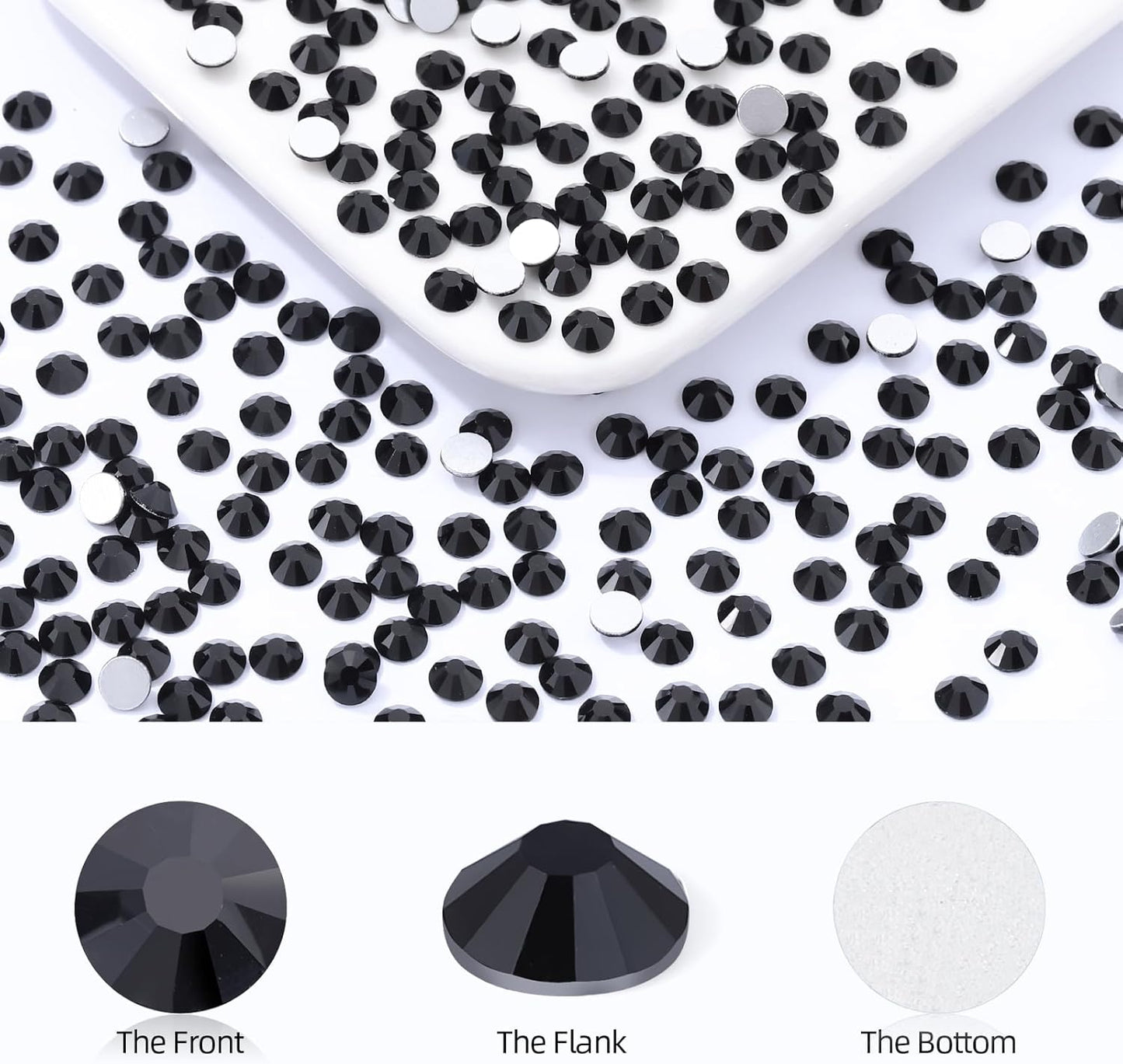 Black Flatback Rhinestones, Glass Rhinestones for Nail Art and Craft, Glue Fix, Loose Crystal Gemstones(Black, SS30, 288pcs, 6.4-6.6mm)