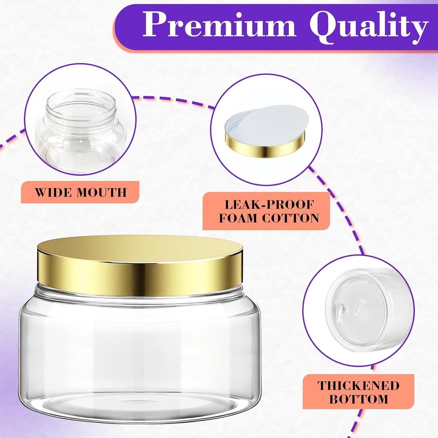 36 Pack 5 oz Amber Plastic Cosmetic Containers With Lids Refillable Clear Empty Travle Jars Containers for Body Butter,Sugar Scrubs,Cream,Lotions,Candy, Waterproof Label&Spatulas - (Black Lid)