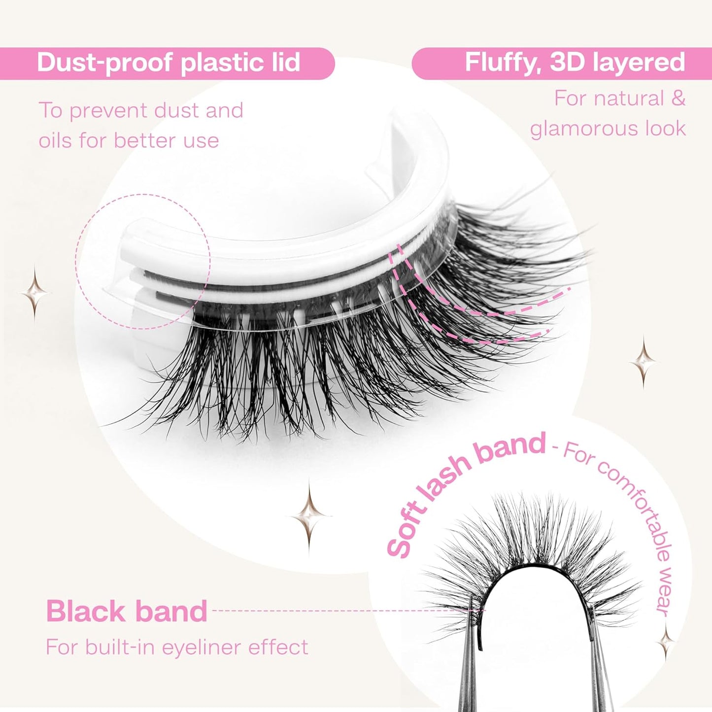 CALAILIS Self Adhesive Eyelashes 5 Pairs Natural Look Press On Lashes No Glue Need Eyelashes Reusable Cat Eye Wispy Self-adhesive False Lashes with Replacement Adhesive Strips (C130)