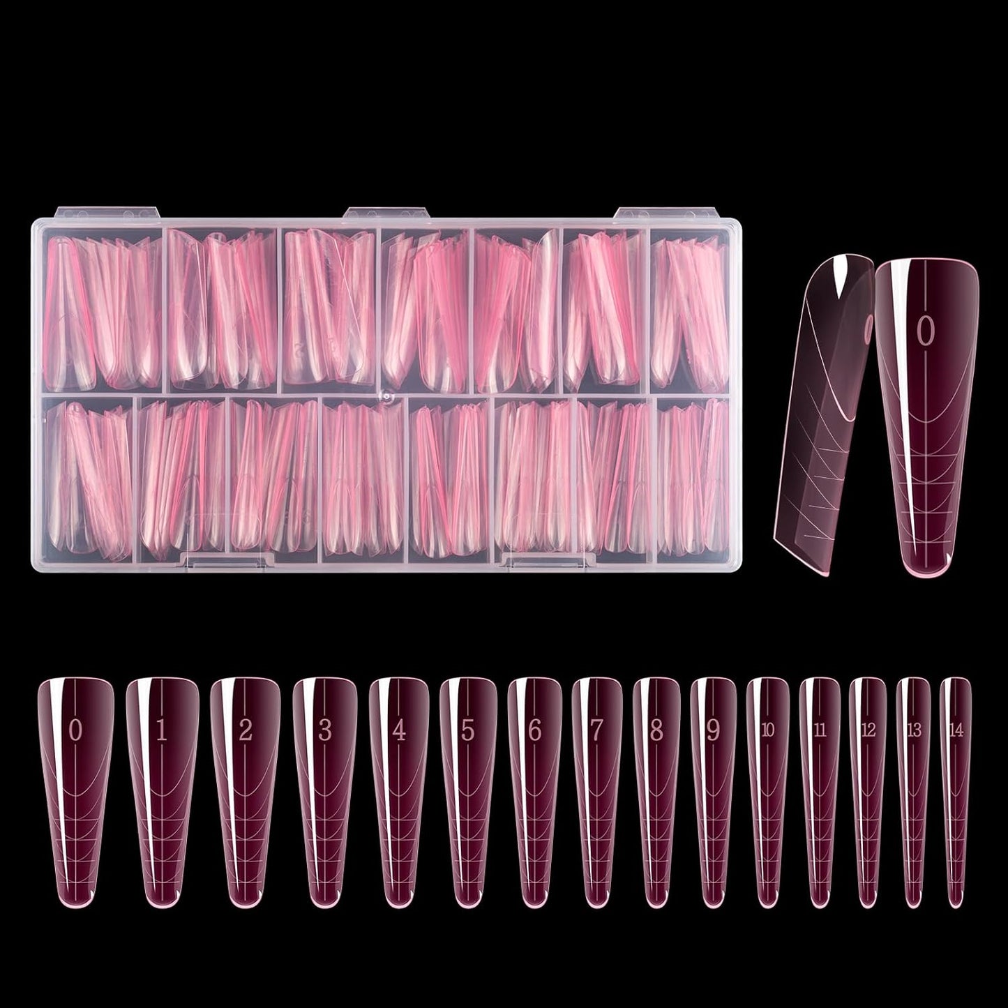 NMKL38 150Pcs Pink Dual Forms Full Cover Nail Tips Upper Arched Almond Shape Extension Mold