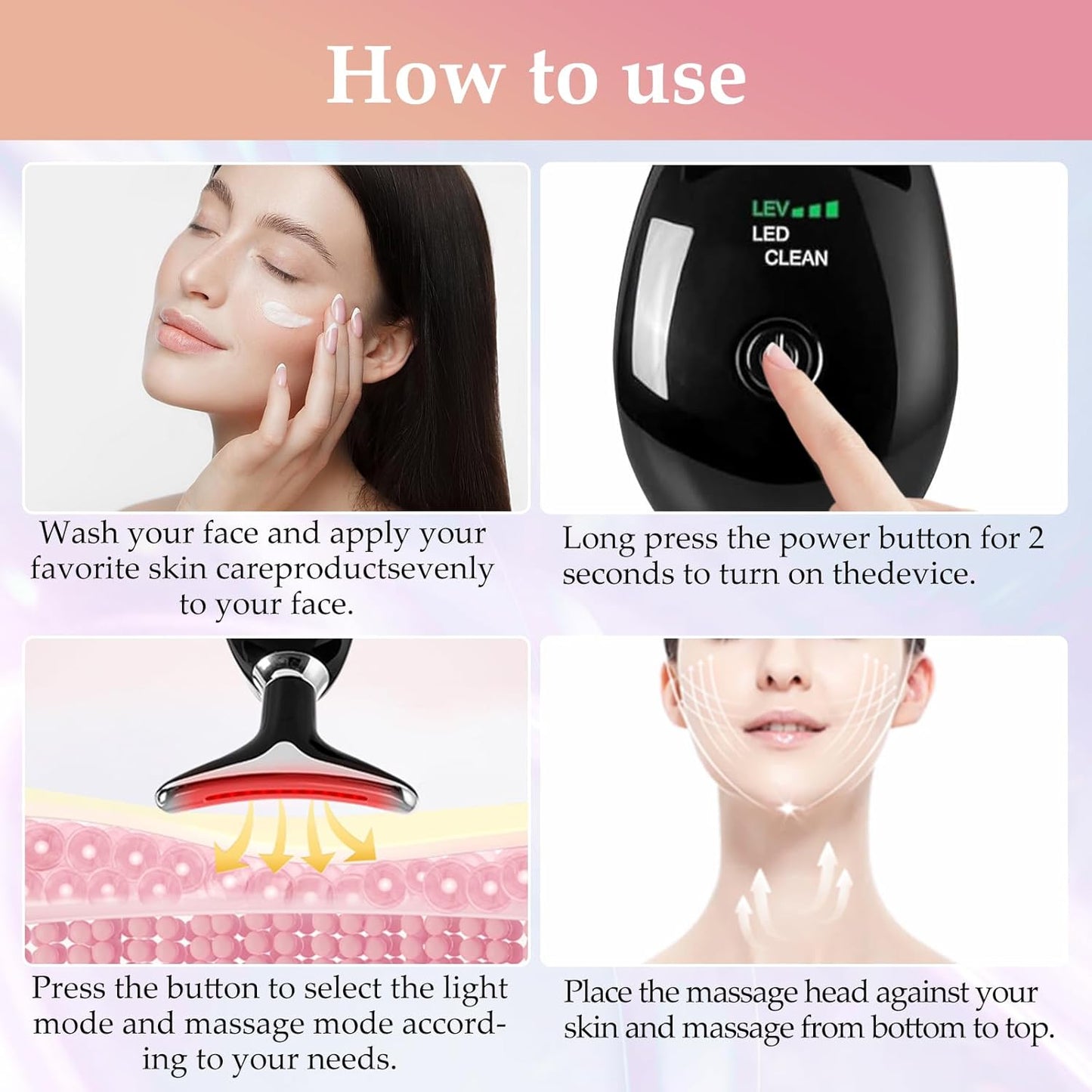 Facial and Neck Massager, Lymphatic Drainage Facial Massager Designed Specifically for The Face and Neck, Equipped with 7-Color Face 𝖲culpting Wand (Black)