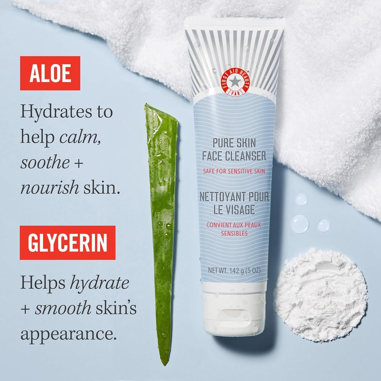 First Aid Beauty - Pure Skin Face Cleanser, Effectively Removes Makeup, Dirt, & Impurities, Gentle Cleanser Leaves Skin Soft & Supple, Fragrance Free, 2 oz, 3 ct