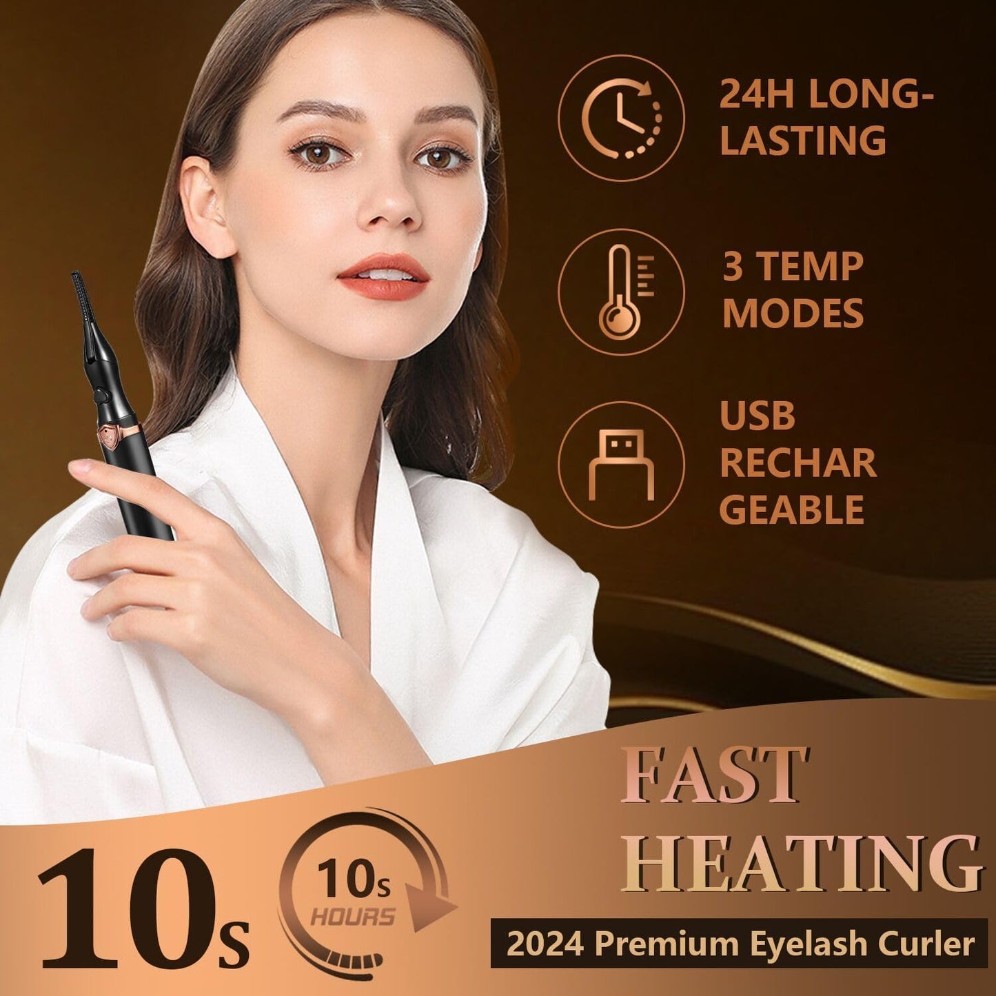 Heated Eyelash Curler, 2-in-1 Clip-Type Design, 3 Temperature Modes, USB Rechargeable Electric Eyelash Curler, Natural Curling 24H Long-Lasting Curl, Gift for Women & Girls, Brown Black