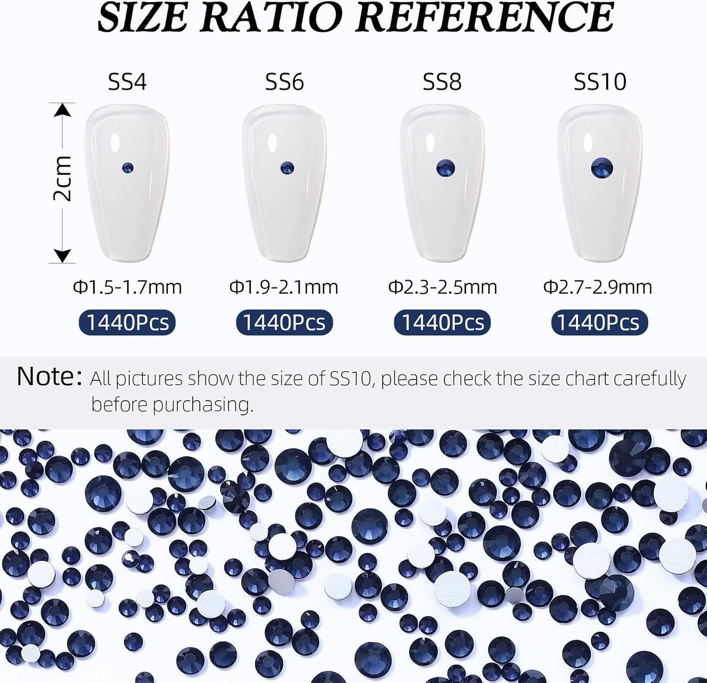 Montana Flatback Rhinestones, Glass Rhinestones for Nail Art and Craft, Glue Fix, Loose Crystal Gemstones(Montana, SS6, 1440pcs, 1.9-2.0mm)