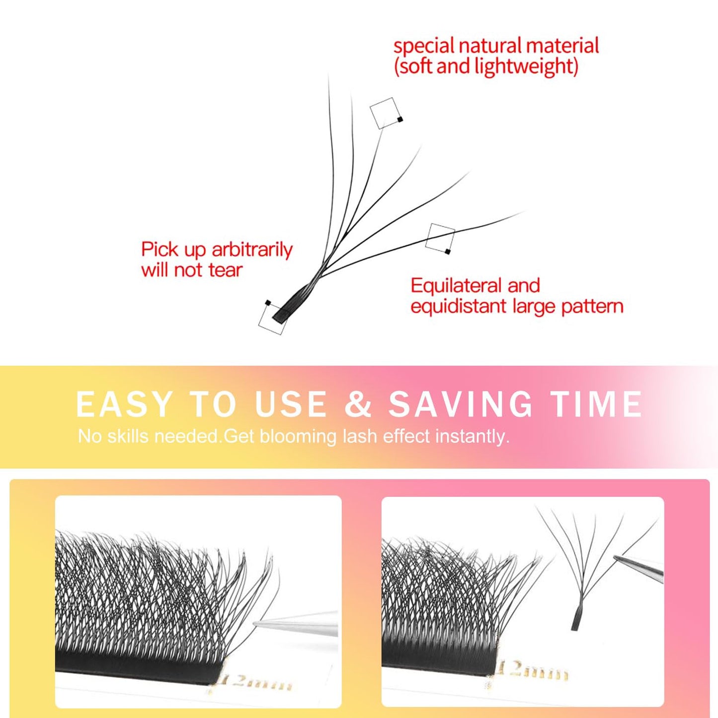 W Lash Extensions Supplies 6D Eyelash Extensions W Shape 0.07mm Thickness D Curl 9mm Premade Fans Easy Fan Lashes Volume Matte Black 12 Rows Crisscross Eye Lashes(W-6D-0.07-D,9mm)