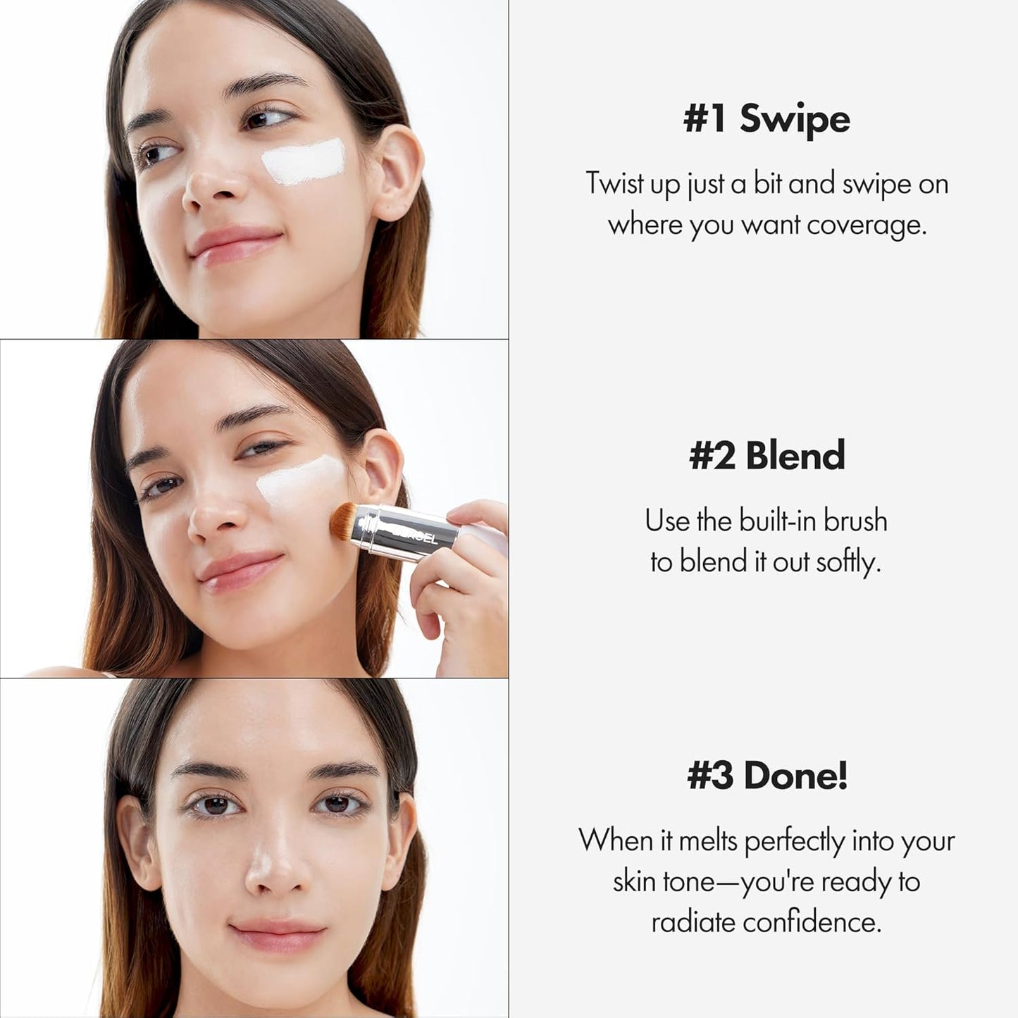 BLANC Cover Cream Stick V - Korean Color-Changing Foundation with Detachable Brush - Full to Medium Coverage Base Makeup (201 Fair, 0.45 oz)