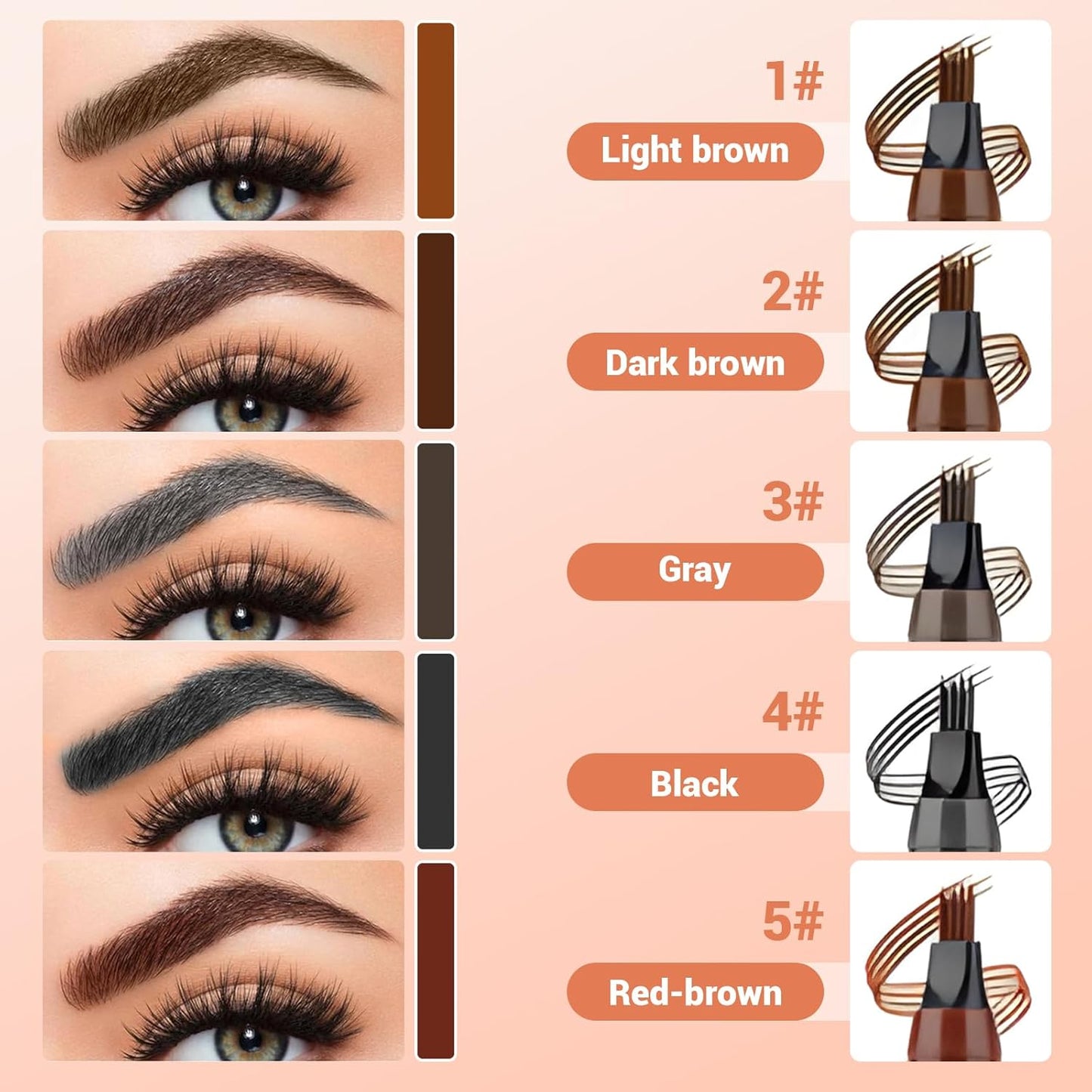 2025 New Magic Eyebrow Pencil, 4 Tipped Precise Brow Pen 3D Waterproof Microblading Contouring Pen Fine Stroke Microblading Eyebrow Pencil Creates Natural (Dark Brown)