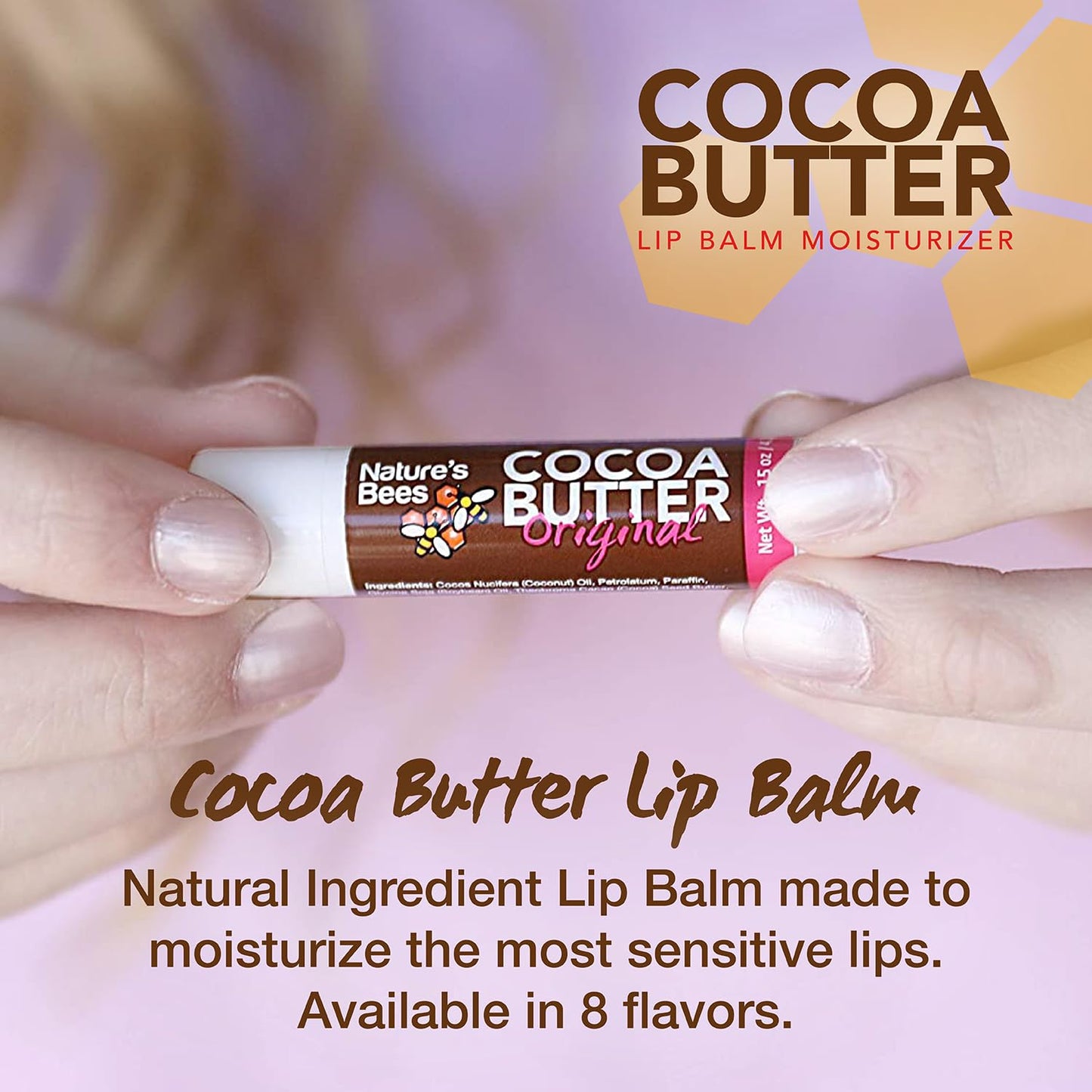 Nature's Bees Lip Balm, Bulk Lip Care Pack for Dry, Cracked Lips, Made in the USA with Natural Ingredients, 0.15 oz Each, 8 Flavors, 24 Pack
