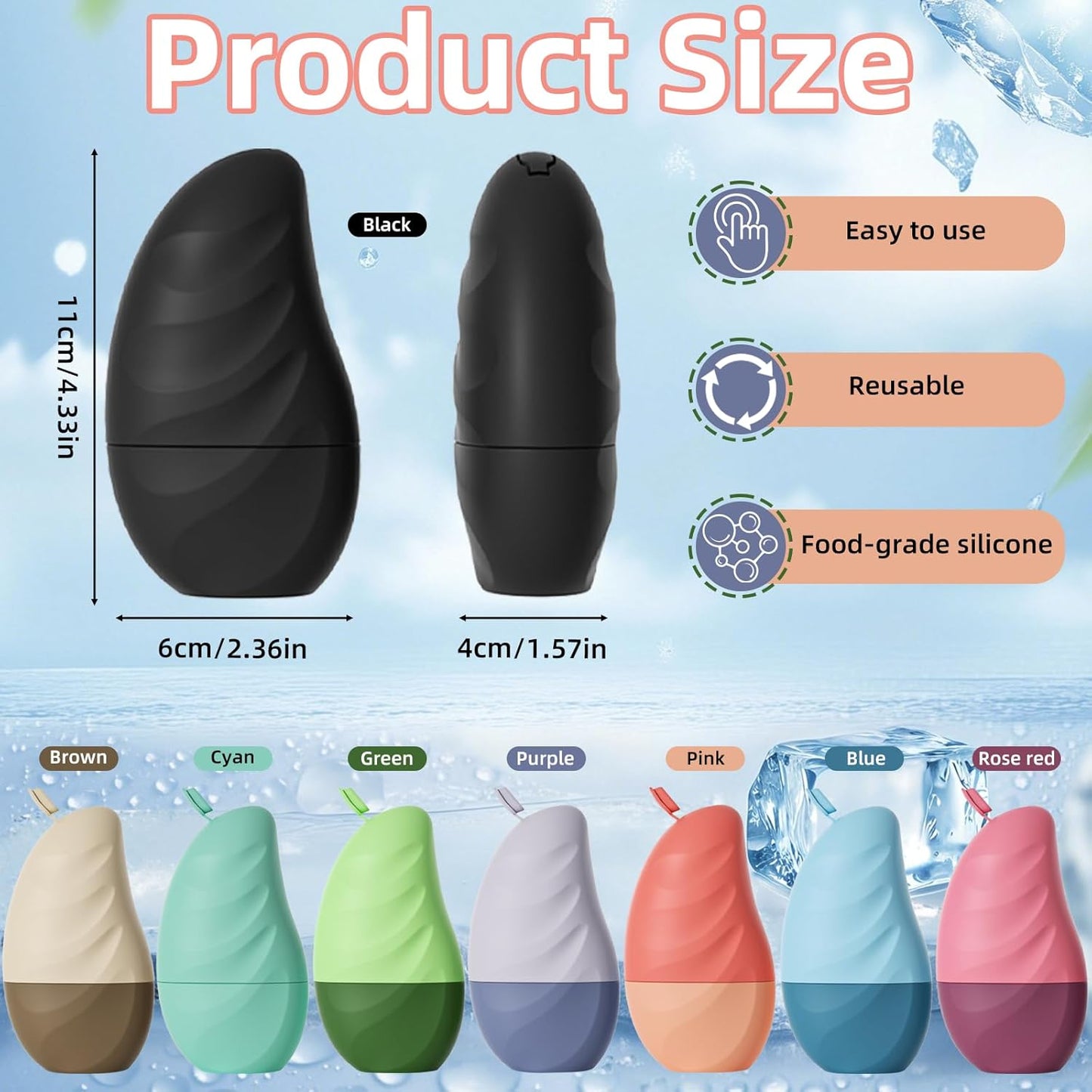 Silicone Facial Ice Cube Roller Massager, Facial Beauty Care Tool, Reusable Face Ice Mold - Brighten Skin, Reduce Puffiness for Face & Eyes (Blue)