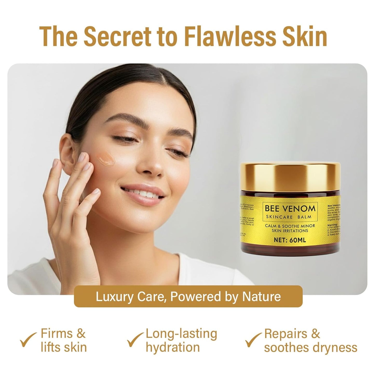 Bee Venom Cream, Bee Venom Skin Treatment Cream, Firming & Brightening Skin Tone, Natural Formula for Face, Body, Hands and Feet