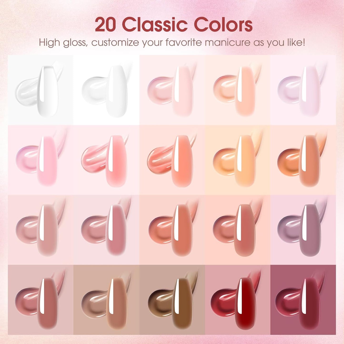 ROSALIND Poly Nail Gel Kit -20 Colors + 76 Nail Art Accessories kit Clear Nude Poly Nails Gel Starter Kit With Slip Solution Pro Nude Pink Nail Extensions with Mini UV Lamp