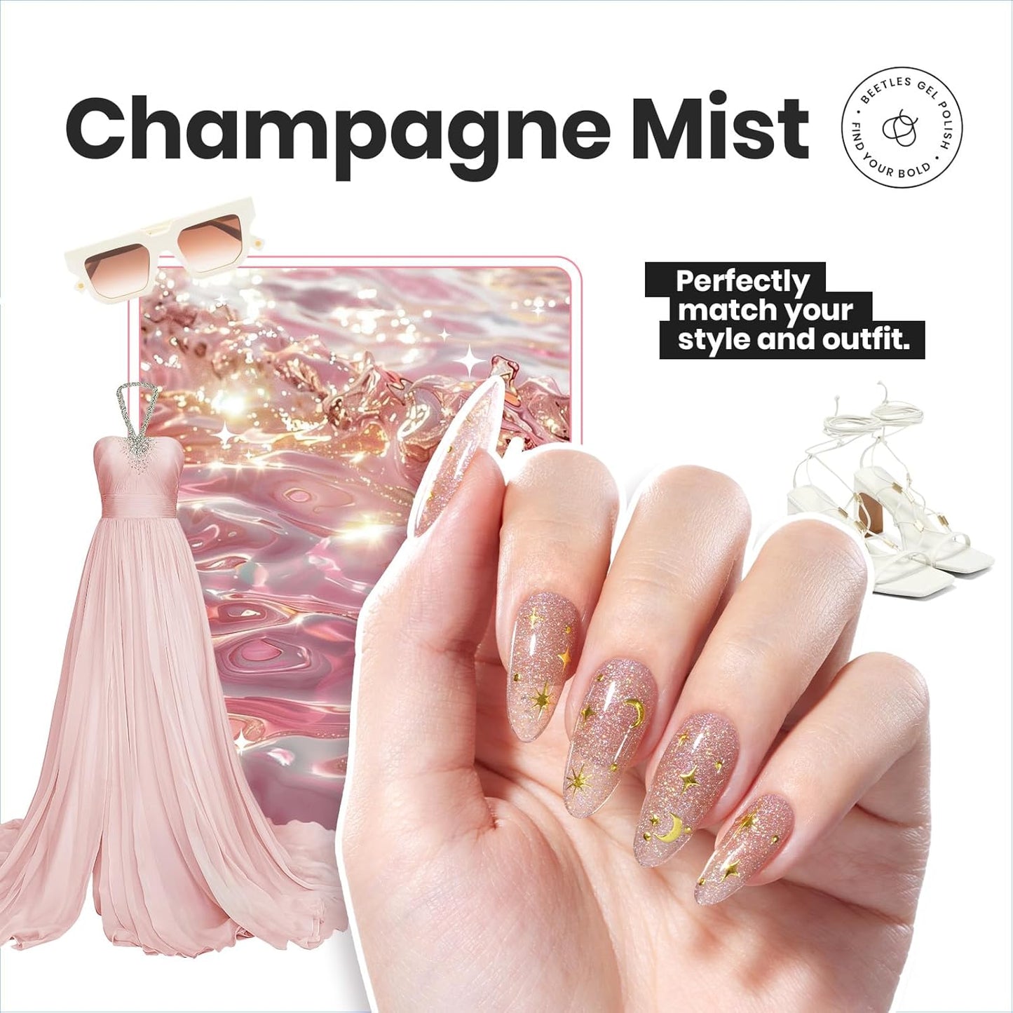 Beetles Nail Polish Set, 6 Colors Nude Nail Polish Kit Shimmer Nude Jelly Pink Champagne Mist Quick Dry Fingernail Polish Gifts for Women Salon DIY Manicure Kit