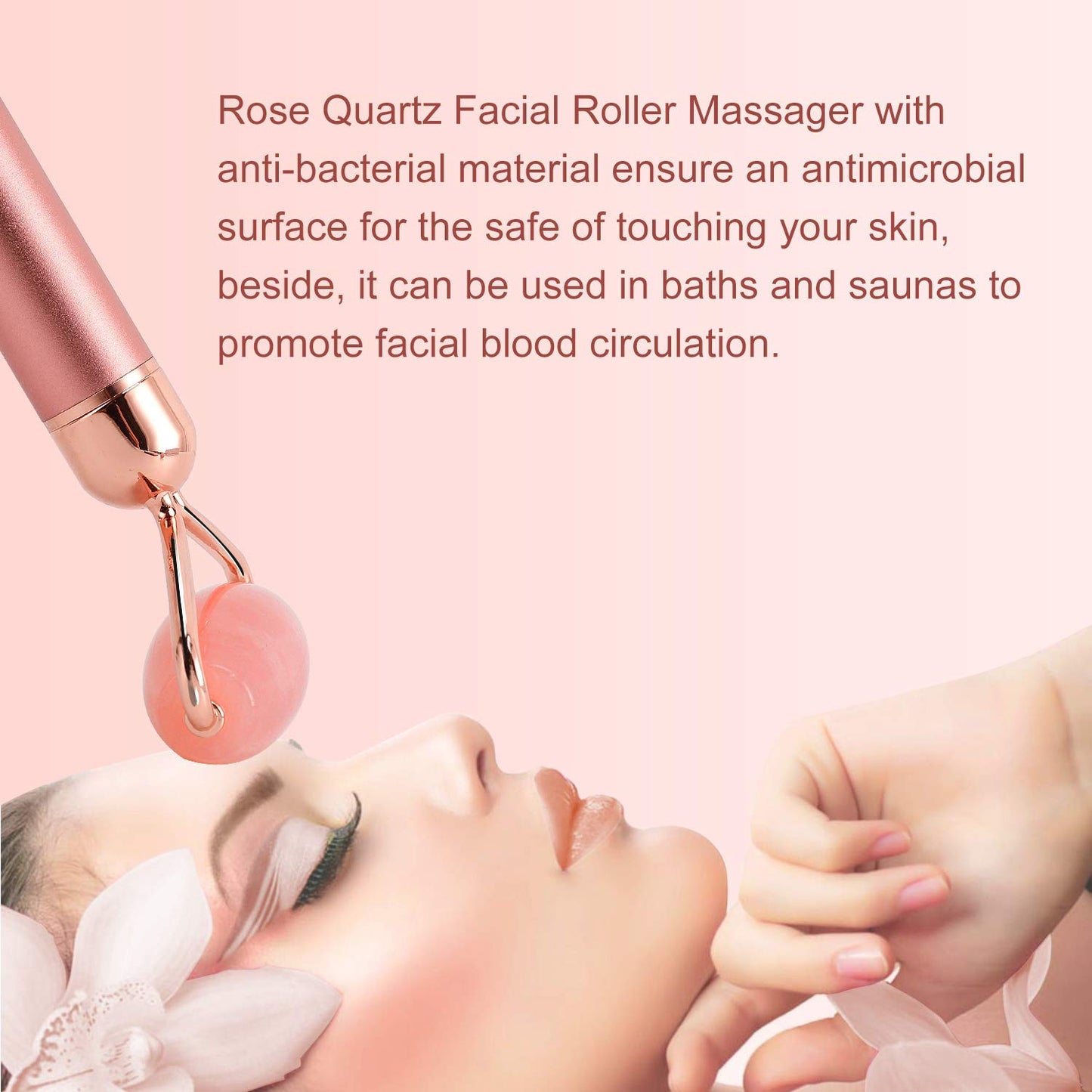 2-IN-1 Electric Jade Roller Massager Facial Roller & Face Massager, Rose Quartz