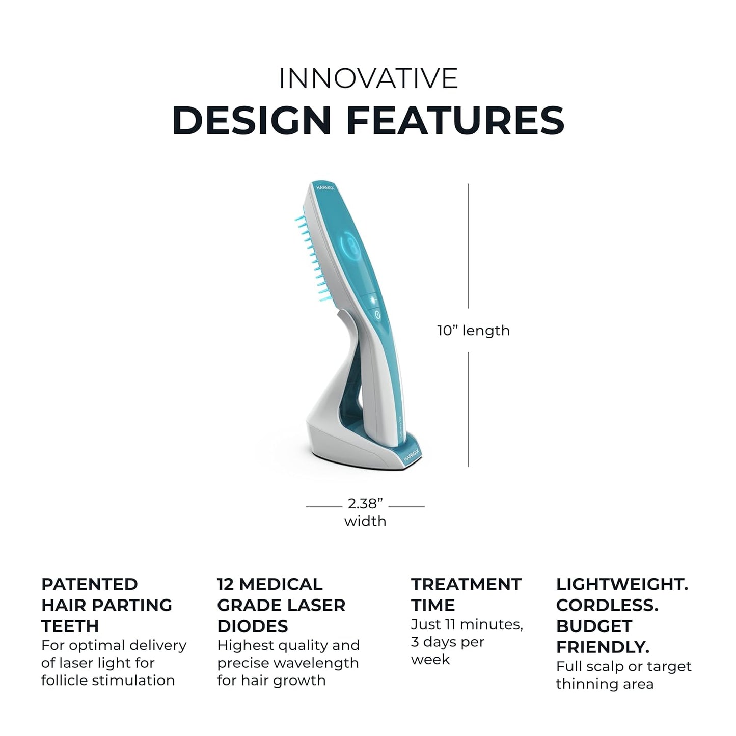 Hairmax Ultima 12 LaserComb - (FDA Cleared) Laser Hair Regrowth Treatment Device for Men & Women - Reverses Thinning Hair Loss - Red Light Therapy to Stimulate Hair Growth - Cordless Design