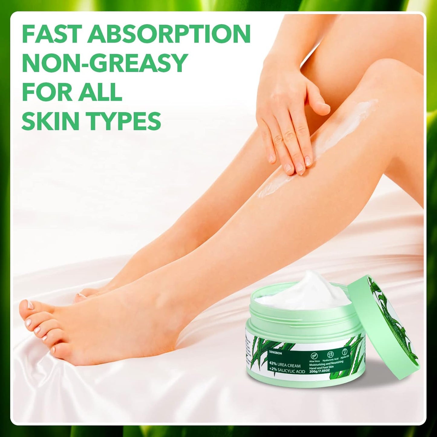 Urea Cream 42 Percent for Feet 7.0 Oz, 2% Salicylic Acid, Aloe Vera, Hyaluronic Acid , Deeply Moisturize Skin Cream For Dry Cracked Feet, Hands, Heels, Elbows, Nails, Knees, Intensive Moisturizes &