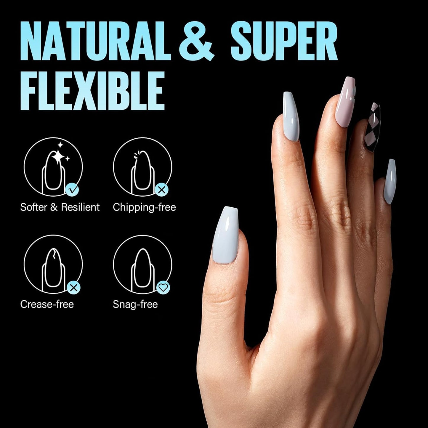 TOMICCA Medium Coffin Nail Tips, 240Pcs Half Matte Soft Acrylic Nail Tips, 12 Sizes Acrylic False Nail Tips, Nail Extension Tips for Beginner and Professional Home Diy