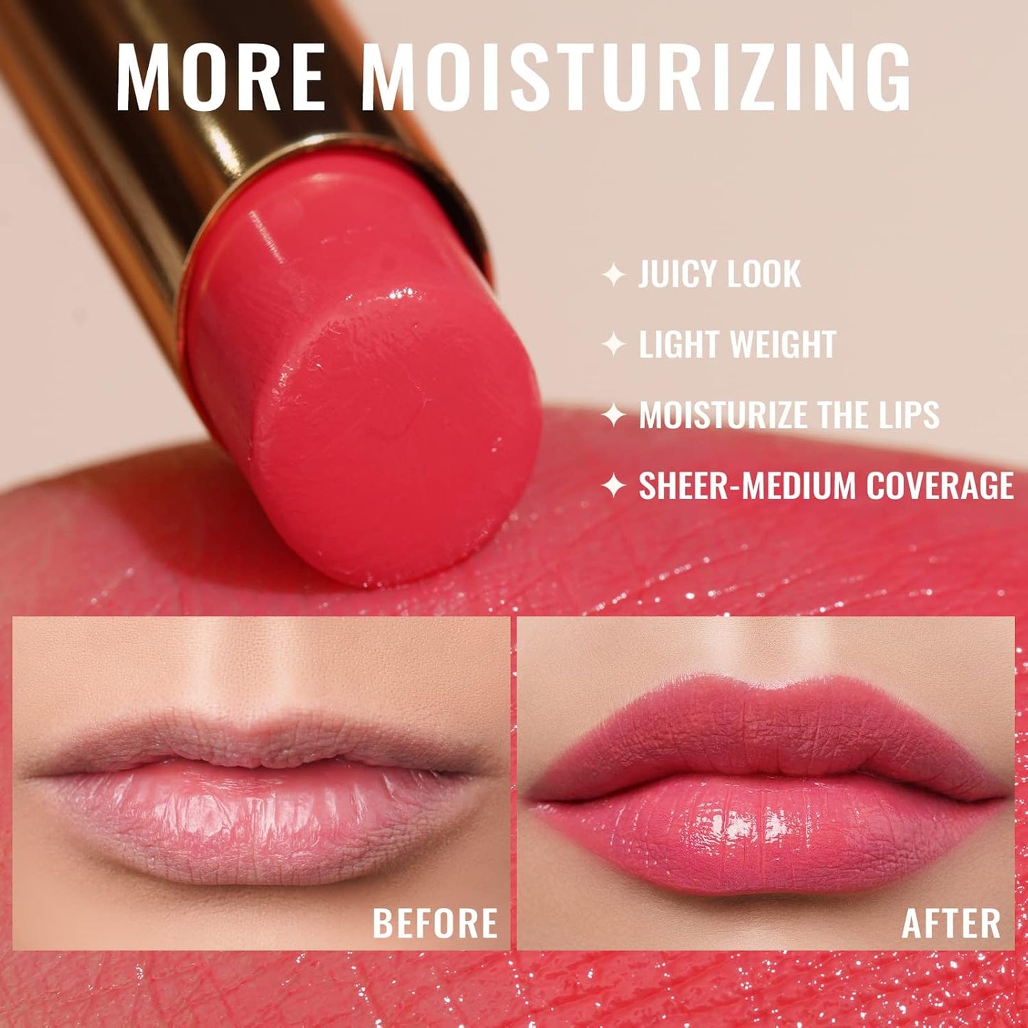 Oulac Watermelon Pink Lipstick - Moisturizing Lip Stick Glossy Tinted Lip Balm, Sheer Shine Juicy Finish, Lightweight and Hydrating Formula for Dry Lip Care, Vegan 2.2g/0.07oz (11)