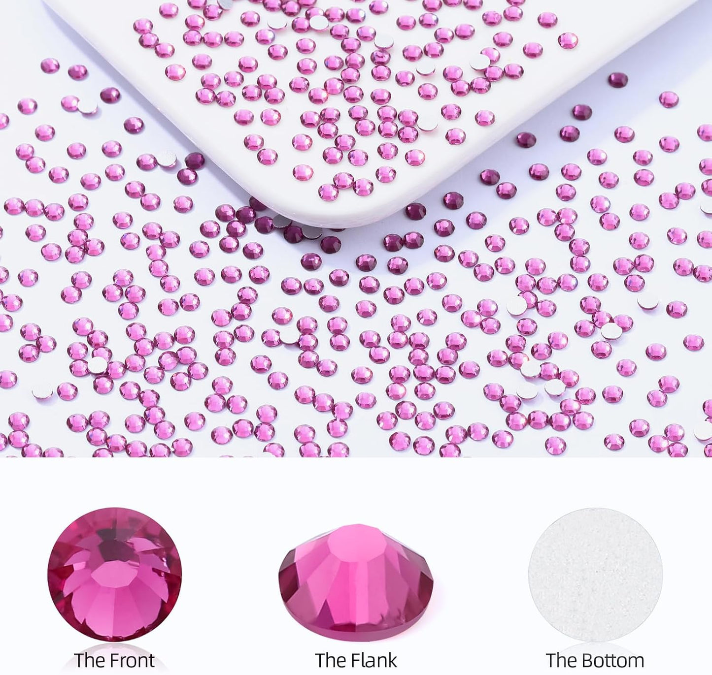 Fuchsia Flatback Rhinestones, Glass Rhinestones for Nail Art and Craft, Glue Fix, Loose Crystal Gemstones(Fuchsia, SS10, 1440pcs, 2.7-2.8mm)