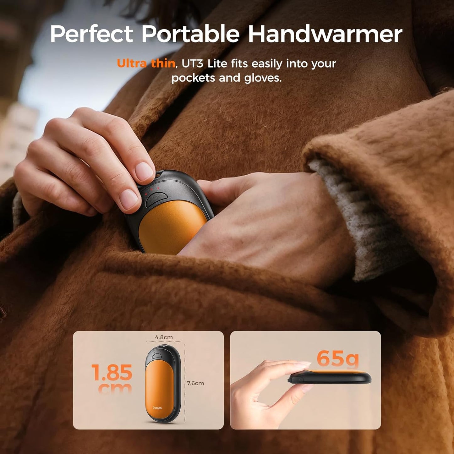 OCOOPA Magnetic Hand Warmers Rechargeable 2 Pack, AI Electric Handwarmers, Fast Heating, 3-Settings, UL Certified, Portable Heater, Gloves Fitting, Travel Essentials, Gifts Women Men, UT3 Lite