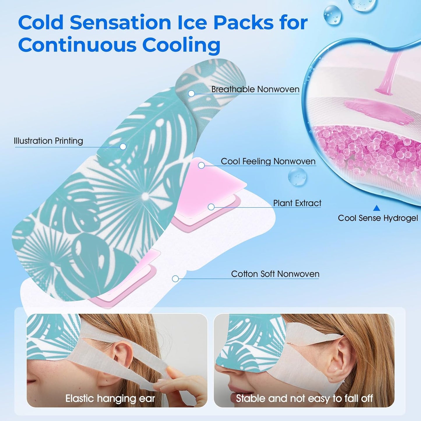 Hydrogel Self Cooling Eye Mask,Cold Eye Mask for Puffy & Burning Eyes,Cold Compress for Fast Relief with Fatigue and Headaches, Individually Wrapped Cool Care Travel Essentials,16 Packs