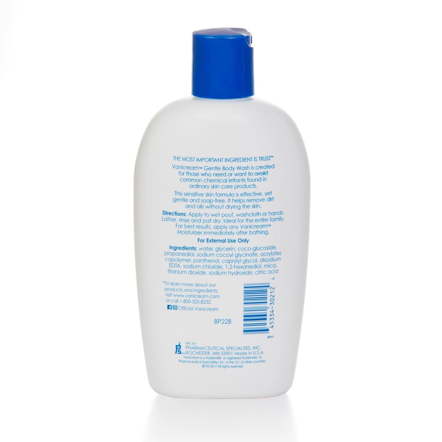 Vanicream Gentle Body Wash, 12 Fl Oz, Formulated without Common Irritants for Sensitive Skin, Gentle Cleanse and Moisture, Removes Dirt & Oils, Non-Drying, pH-Balanced Shower Gel
