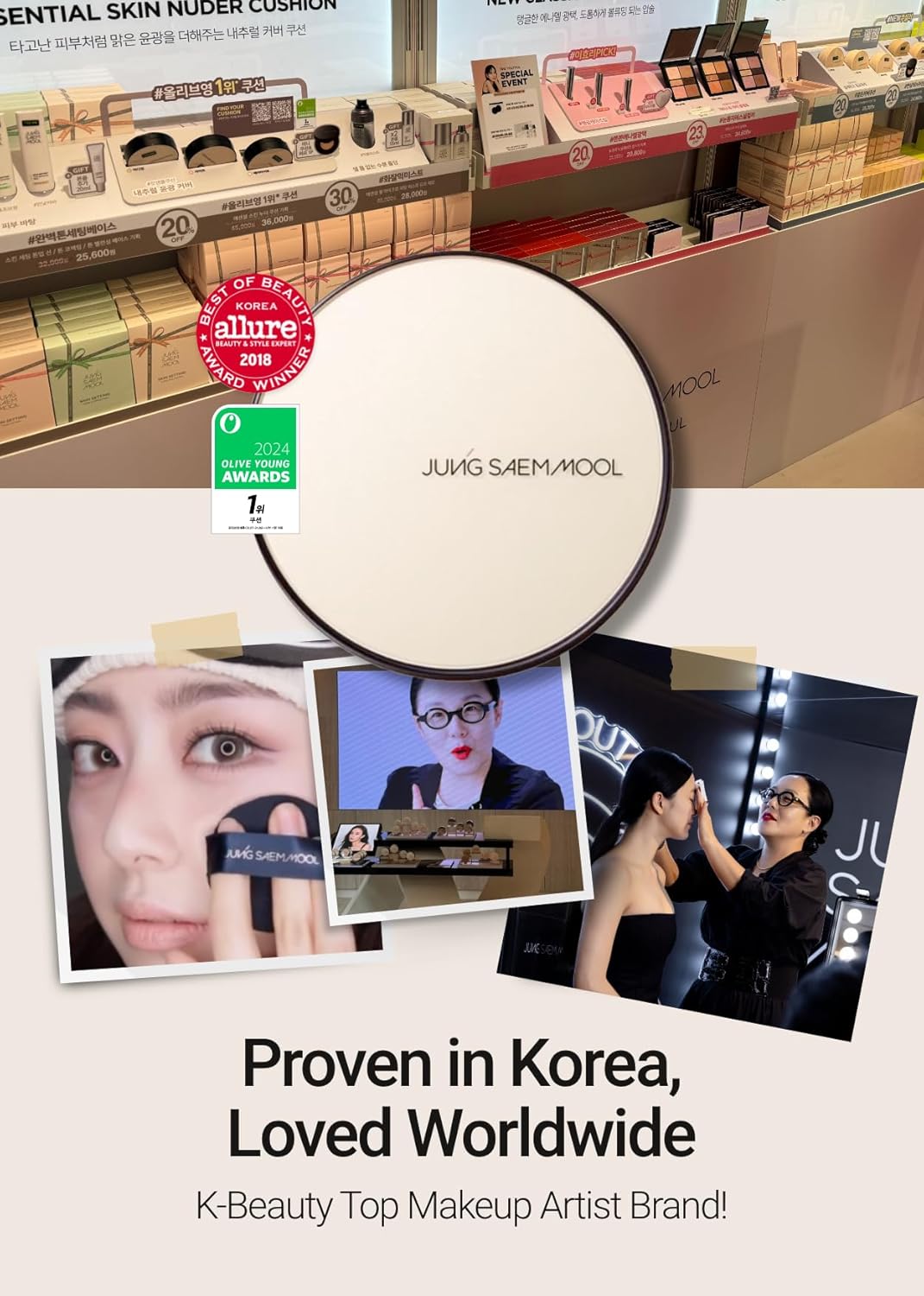 [JUNGSAEMMOOL OFFICIAL] Essential Skin Nuder Cushion (03 Fair Pink) | Refill Included | Natural Finish | SPF50 Broad Spectrum | Makeup Artist Brand