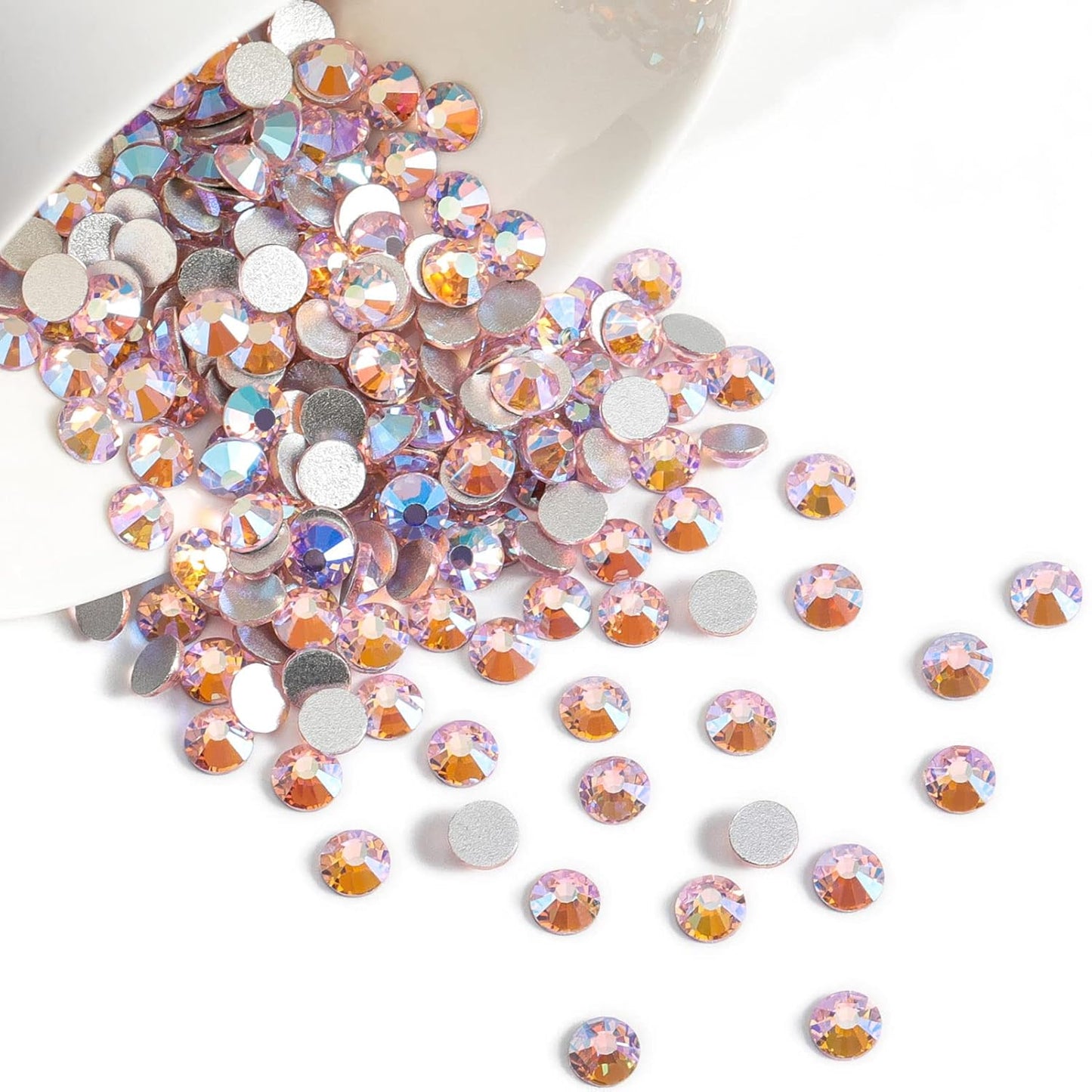 Beadsland 1440 Pieces Flat Back Crystal Rhinestones Round Gems,Light Pink AB,SS12,3.0-3.2mm
