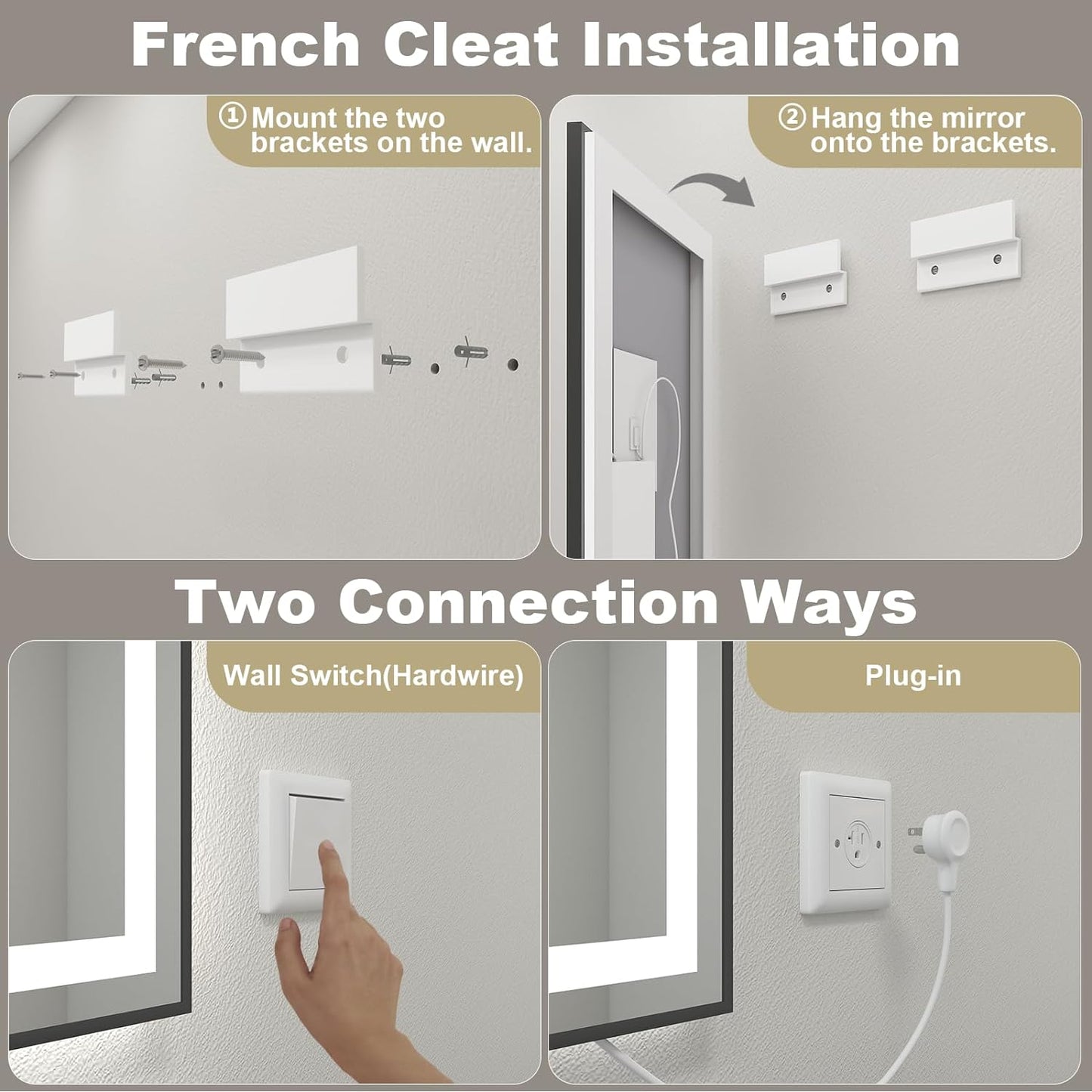 OKPAL 68x40 Black LED Bathroom Mirror with Lights, Frontlit & Backlit LED Mirror for Bathroom, Lighted Bathroom Vanity Mirror, Anti-Fog, Dimmable 3 Colors, Shatterproof, Horizontal/Vertical