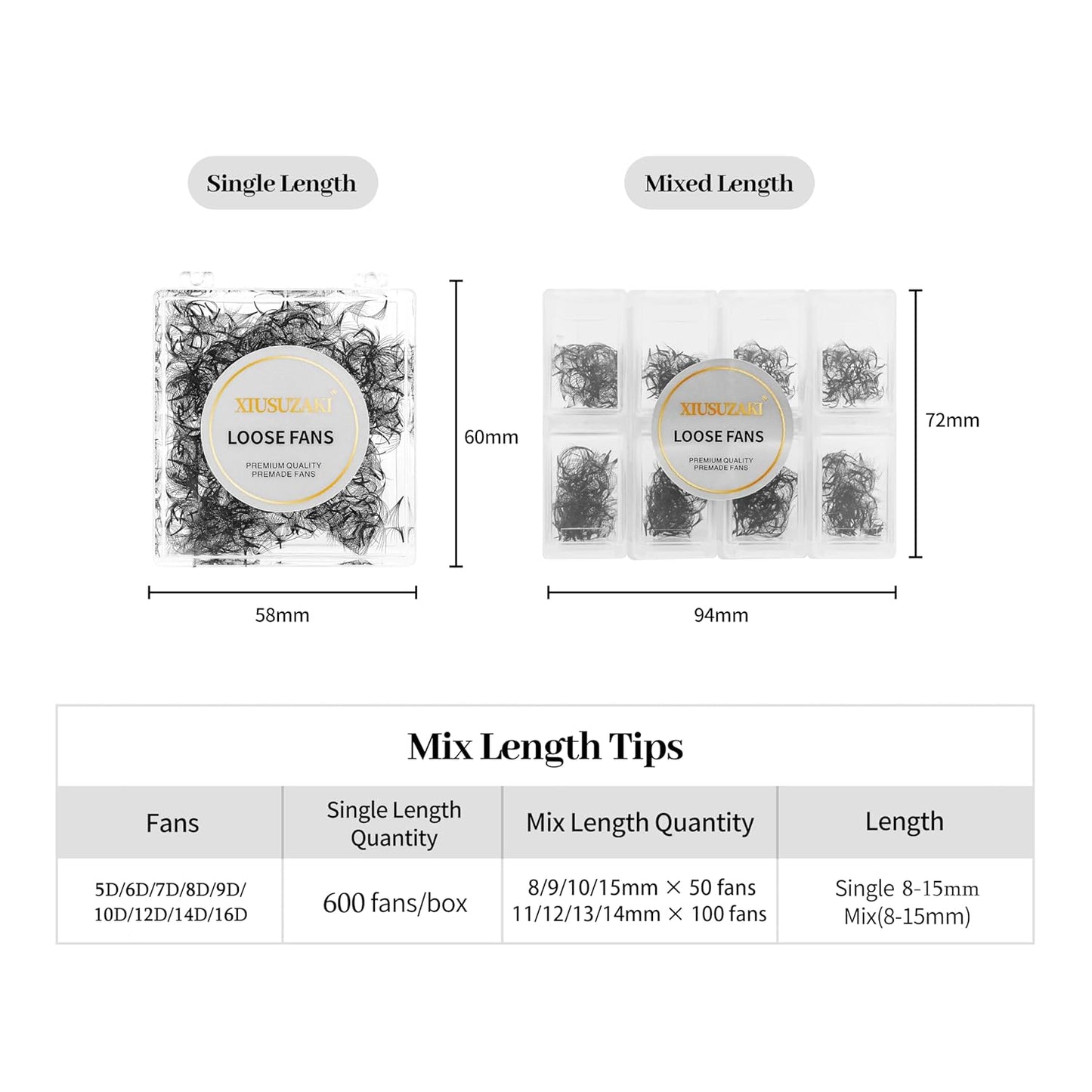 Premade C Curl Eyelash Extensions - 600 Fans, 14D Volume, 8-15mm Fluffy Soft Mix