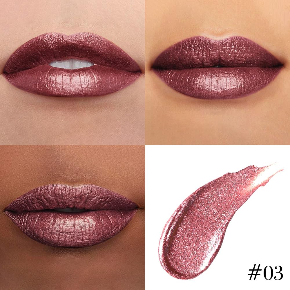 evpct Dark Wine Red Metallic Glitter Lip Liner and Lipstick Combo Lip Gloss Stain Set Makeup for Women Long Lasting Waterproof 24, Mauve Plum Frosted Metallic Shimmer Glossy iridescent Liquid Lipstick