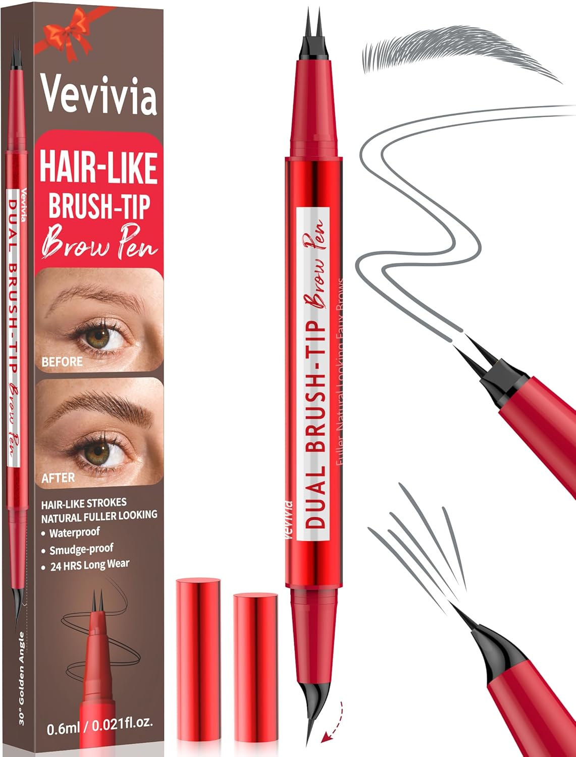 Vevivia Eyebrow Pencils for Women - Eyebrow Pen with Dual-Brush-Tip & Curved Tip for Natural Fuller-Looking Brows, Precise Hair-Like Strokes for All Brow Types, Last All-Day Brow Makeup, Grey