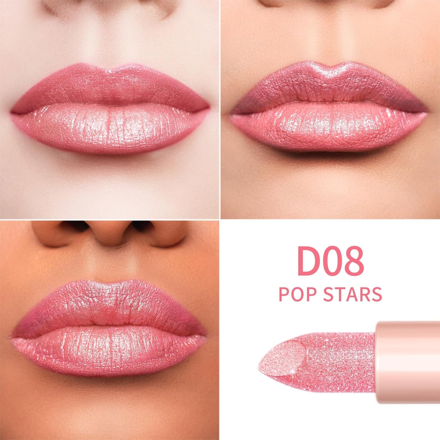 Oulac Infinity Moisture Shine Lipstick - High Shine Shimmery Finish, Super Creamy Texture, Medium to High Coverage - Gluten Free, D08 Pop Stars