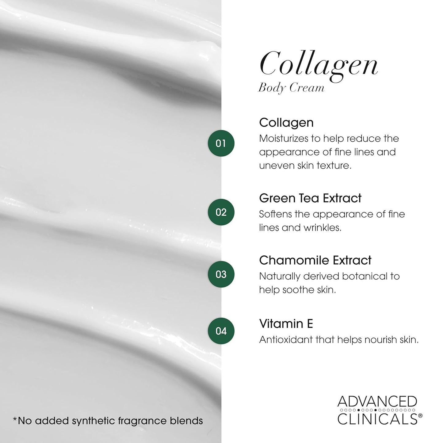 Advanced Clinicals Collagen Cream + Puffy Eye Face Serum 2pc Set | Collagen Body Lotion & Brightening Under Eye Serum | Fragrance Free | Skin Care Products, 2pc Bundle