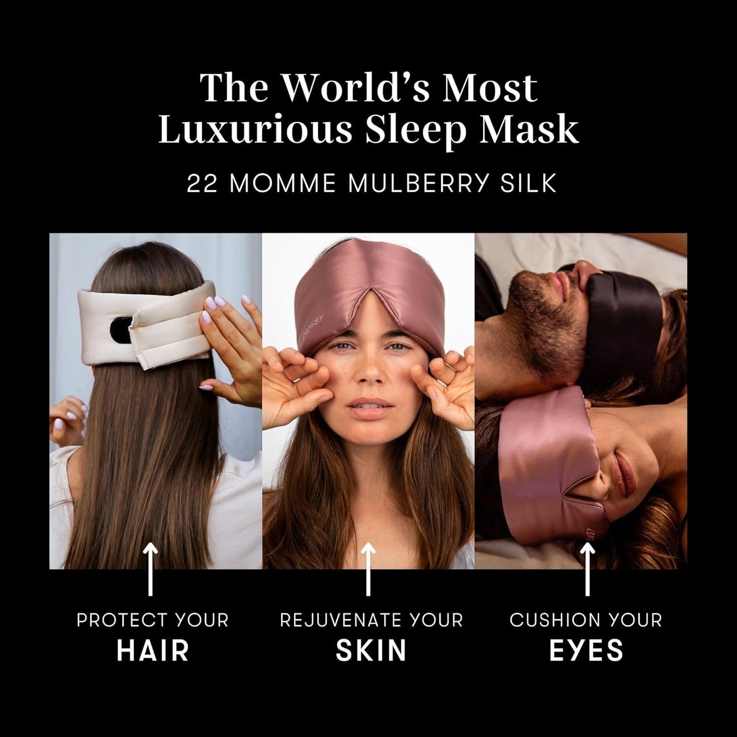 DROWSY Silk Sleep Mask. Face-Hugging, Padded Silk Cocoon for Luxury Sleep in Total Darkness. (Black Jade)