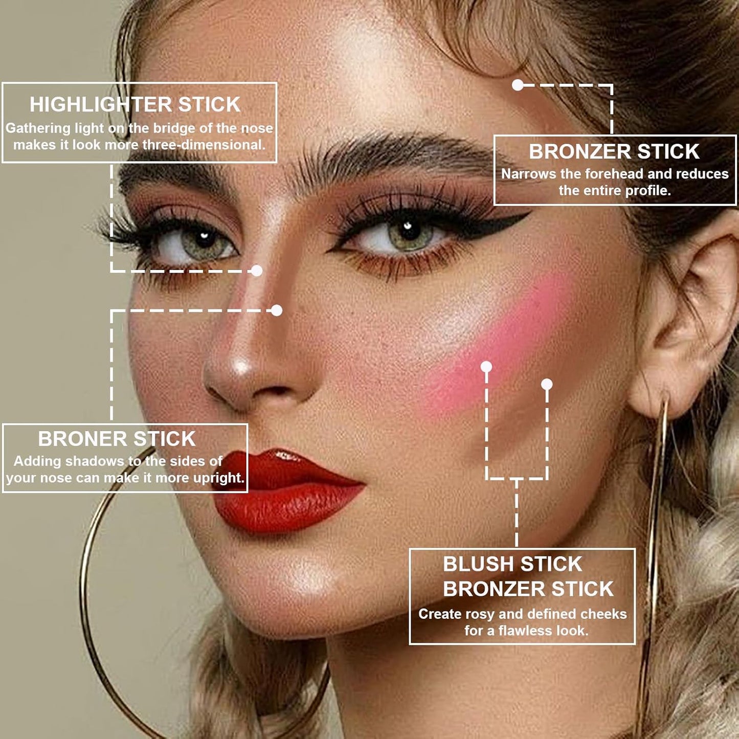 Lezero 3Pcs Contour Stick Makeup Kit, Shades with Highlighter, Blush and Bronzer Stick for Sculpt the Face and All Skin Type, Long Lasting, Smooth, Dewy & Matte Finish, #1 LIGHT FAIR