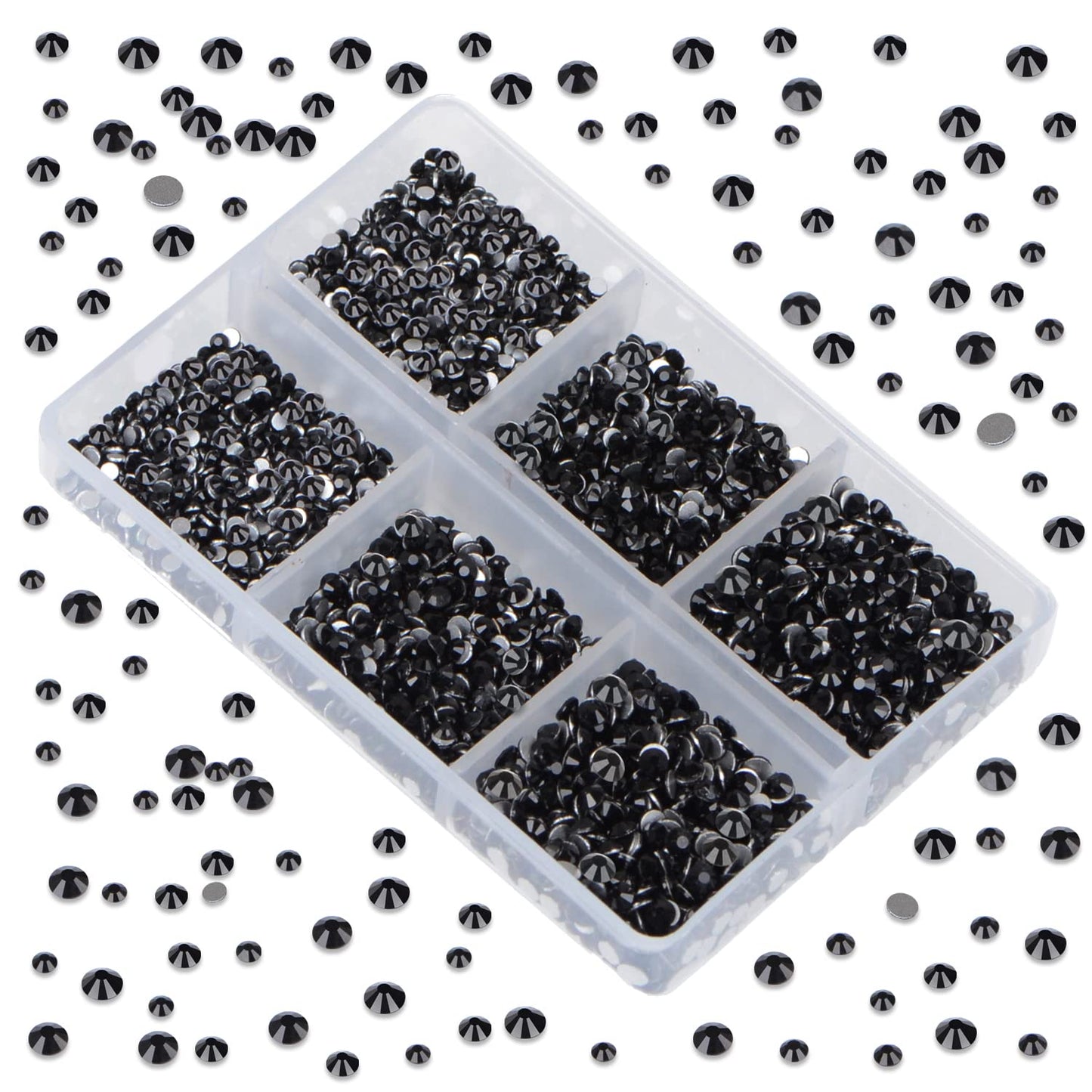 LPBeads 6000 Pieces Black Non Hotfix Rhinestones 6 Sizes Round Crystal Glass Flat Back Rhinestones with Tweezers and Picking Pen for Nail Art Crafts Clothes Bags DIY