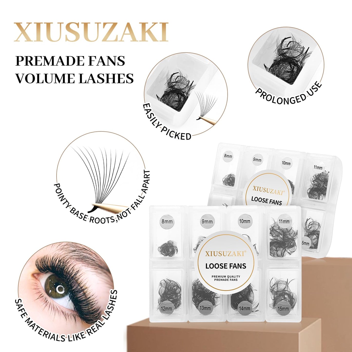 Premade Eyelash Extensions - 600 Fans, 10D, 0.05 Thick, D Curl, 13-20mm