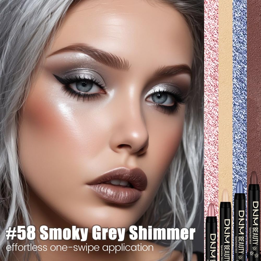 Kaely Cream Eye Shadow Sticks, Smoky Grey Shimmer Eyeliner Pencil Eyeshadow Palette Makeup, Eye Highlighter Brightener Stick for Older Women Waterproof Pigmented, sombras para ojos, New-58