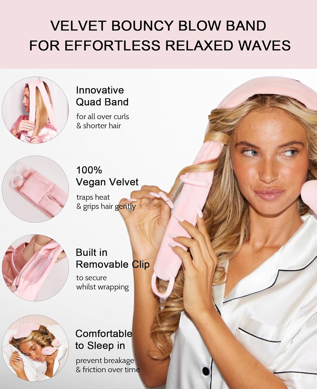 Heatless Hair Curler Overnight Curls Headband No Heat Hair Curlers Rollers to Sleep in for Long Hair, Soft Heatless Curling Ribbon Set with Clip, Hair Care Styling Tools, Brown
