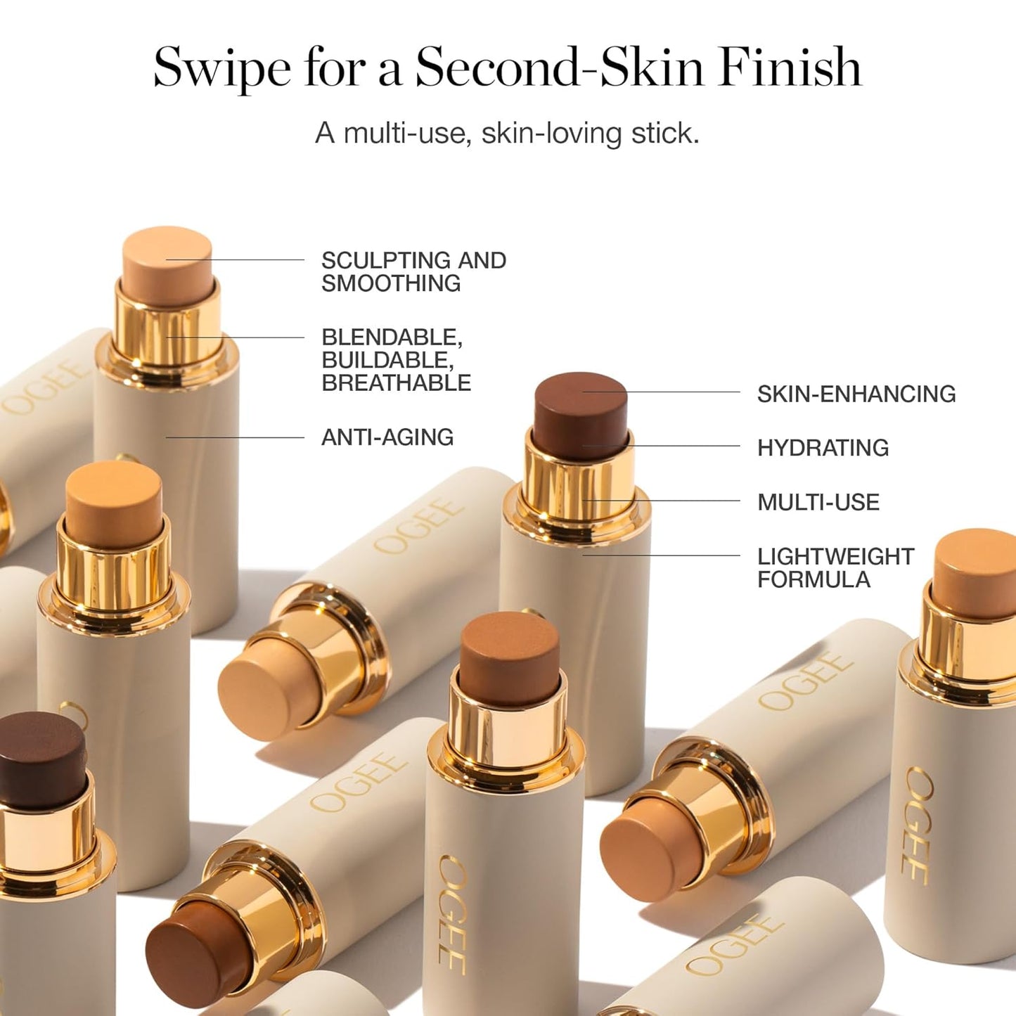 Ogee Sculpted Complexion Foundation Stick (Linden 1.25N Light Beige, Neutral Undertones) Full Coverage Foundation Makeup - Instantly Balance & Even Complexion - 70% Organic Ingredients