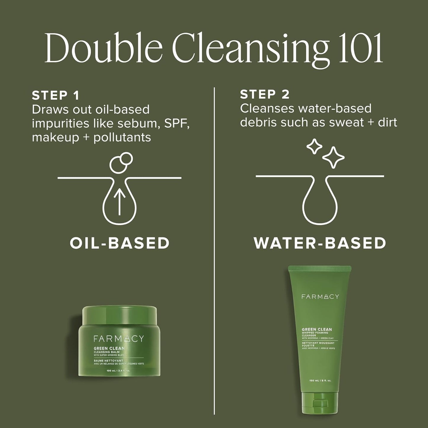 Farmacy Deep Double Cleanse Skincare Gift Set - Green Clean Makeup Remover Cleansing Balm & Whipped Foaming Face Wash for Oily Skin - Melts Away Makeup & Helps Promote Healthy Skin (2 Count)