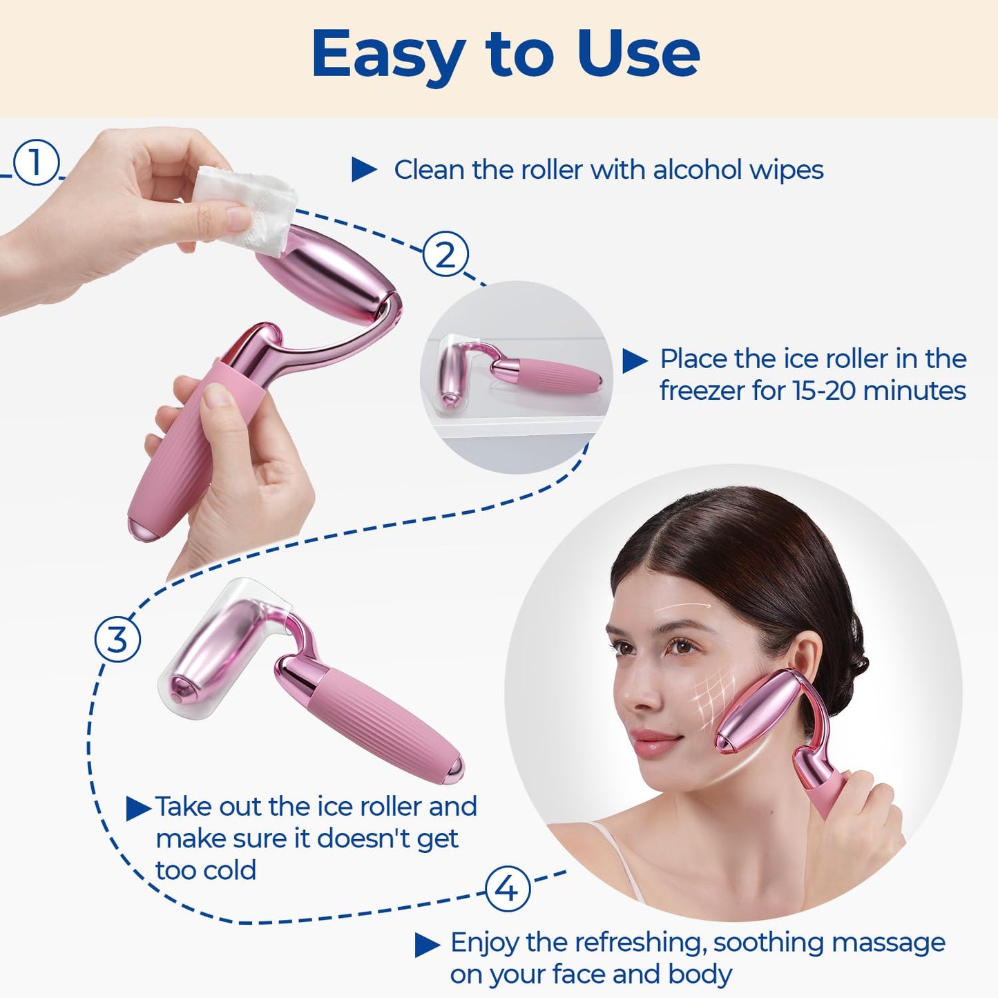 MORGLES Ice Roller for Face and Eyes, Ice Face Roller for Women Skin Care, Cold Facial Roller for Puffiness, Migraine Relief and Lymphatic Drainage