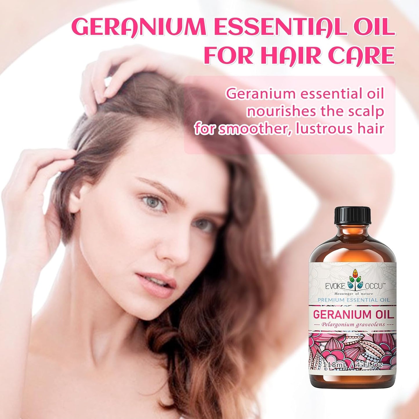 EVOKE OCCU Pure & Natural Geranium Essential Oil for Skin, Hair, Diffuser, Aromatherapy - 4 Fl Oz